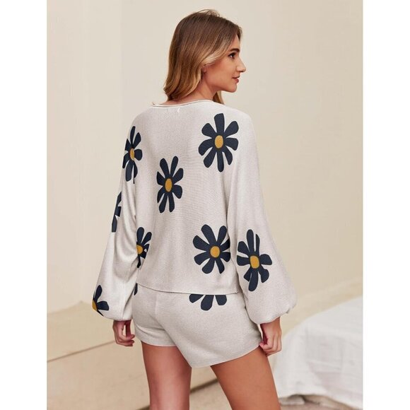 Women White Lounge Wear Sets Long Sleeve Sweatsuit Matching 2 Piece Outfits - Picture 4 of 4